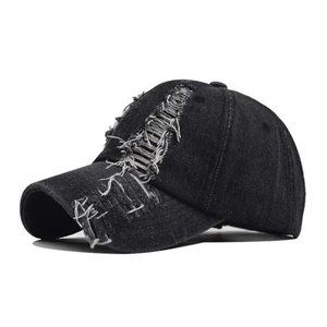 Black Distressed Denim Baseball Cap Ripped Hat For‎ Women, Men Solid, Streetwear